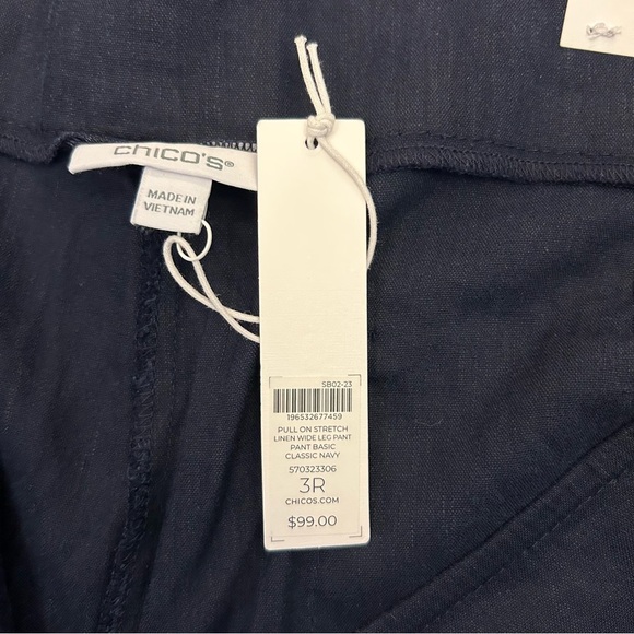 Chico's Women's Linen Wide Leg Pants Size 16 R Navy Pull On Stretch NWT $99 - Picture 13 of 16